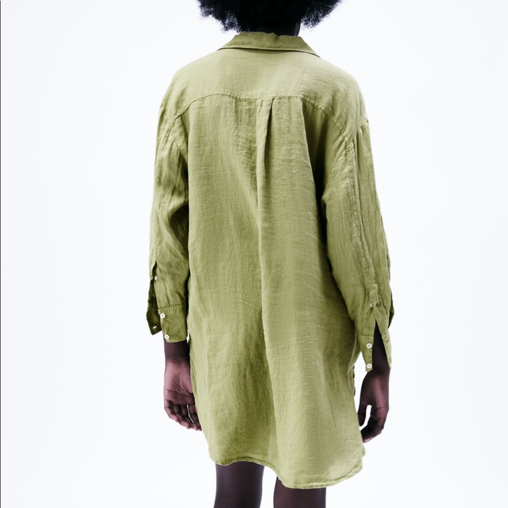 NWT ZARA 100% LINEN OVERSIZED GREEN SHIRT - Picture 5 of 14